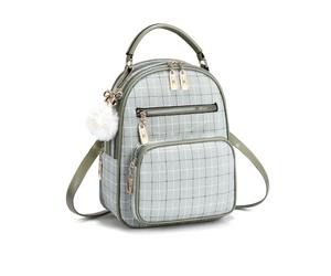 NICOLE & DORIS Women's Small Backpack Fashion Plaid Rucksack 3 in 1 | Convertible Shoulder Crossbody Bag PU Leather Handbag with Pom-Pom Daypack for School Work Travel Green
