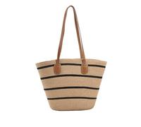 NICOLE & DORIS Women's Summer Striped Beige Straw Tote Bag, 44cm*11*30cm (L*W*H), 3 Compartments, Zipper Closure, Lightweight, Perfect for Beach, Travel, Shopping, Dating, Party or Daily Use