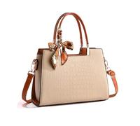 NICOLE & DORIS Women's Top-handle Bags Ladies Crossbody Tote Bag Elegant Shoulder Bag PU Leather Designer Handbags for Women with Ribbon Khaki