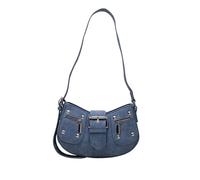 NICOLE & DORIS Women's Vintage-inspired Dark Blue Small Crossbody Bag, 25cm x 7cm x 15cm, Faux Leather, Zipper Closure, 3 Compartments, Top Handles & Shoulder Strap