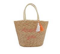 NICOLE & DORIS Woven Bags for Women,Summer Beach Bag,Straw Tote Bag with Tassels,Large Capacity Vacation Purse,for Travel, Holidays and Shopping Orange letters