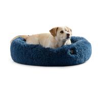 Nicole Miller New York PET Ellie Fuzzy Solid Donut Pet Bed, Plush, Cozy & Calming, Water Repellent, Non-Slip Bottom, 100% Machine Washable, Blue, X-Small 19"x19"x7" Round