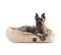Nicole Miller New York PET Mod Damask Plushy Bolster Pet Bed, Cozy & Calming, Non-Slip Bottom, Machine Washable Cover, Taupe, Extra Small 19"x15"x6"