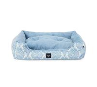 Nicole Miller New York PET Mod Damask Plushy Bolster Pet Bed, Cozy & Calming, Water Repellent, Non-Slip Bottom, Machine Washable Cover, Blue, Extra Small 19"x15"x6"
