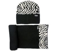 Nicole Miller New York Women's Hanging Scarf and Beanie Hat Set Cold Weather, Zebra, One Size (Pack of 3)
