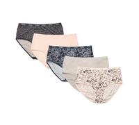 Nicole Miller Women's Brushed Knit High Waisted Brief Underwear Set, 5-Pack (Missy & Plus), Bone Wildflower/Permafrost/Shadow Palm/Bone/Shadow Nm Words, L