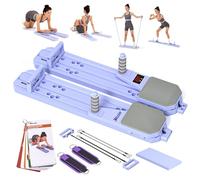 Nicoler Portable Pilates Reformer - Pilates Board 8-in-1 Multi-Functional Pilates Equipment with Workout Cards, 20lbs + 30lbs Resistance Bands, Ankle Straps for Home Workout, Fitness, Abs(Purple)
