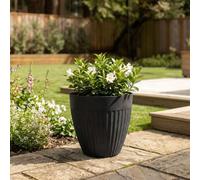 Nicoman 36Cm Tall Round Ribbed Effect Black Rubber Planters - Non-Crack Non-Shed Indoor Outdoor Planter