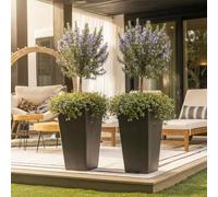 Nicoman 43.1L Tall Square Planter Pot, 61cm High Large Outdoor Plant Pot, 33 x 33 x 61cm Tapered Flower Pot, Modern Black Decorative Planter for Patio, Garden, Balcony & Entrance (Smooth, Pack of 2)