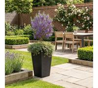 Nicoman 47.3L Tall Square Planter, 57cm Height, Black, Weather Resistant, Indoor and Outdoor Use, 37x37x57cm, Elegant Potted Plant for Patio, Garden, Balcony & Entrance (Chevron, Pack of 1)
