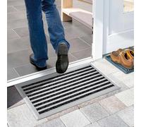 Nicoman Aluminium Barrier Dirt-Trapper Door Mat Metal Scrape Doormat, Ribbed Aluminum With Carpet 60Cm X 40Cm