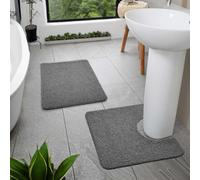Nicoman Anti Slip PVC Spaghetti Loofah Bath & Pedestal Mat Set in Grey Nicoman Grey