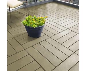 Nicoman Beige Decking Tiles 24 PCs Polydeck PVC for Garden Flooring, Patio, Click Deck Tiles Indoor, 30x30cm Plastic Square Connect Floor, Replace Wooden and Composite Decks
