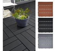 Nicoman Black Decking Tiles 24 PCs Polydeck PVC for Garden Flooring, Patio, 30x30cm Plastic Square Connect Floor, Replace Wooden and Composite Decks