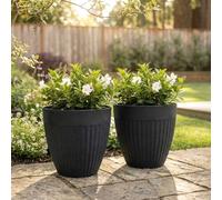 Nicoman Round Flower Planter Pot, W36.5cm x H35.5cm Charcoal, 25.6L Indoor/Outdoor Decorative Plant with Drainage Hole, Durable Basin for Patio, Garden and Home Decor (Fluted, Pack of 1)