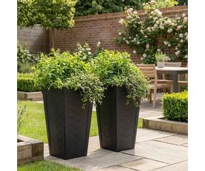 Nicoman Black Savana Chevron Black Tall Square Planter Non-Shed Non-Crack Rubber Tall Planter | Size: 1 Pack Nicoman Black 1 Pack