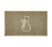 Nicoman CAT Shape Cat Litter Box Mat, Dog Food Feeding Tray Matt, Non-Slip, Easy Clean, Washable(75x44cm,Medium),BEIGE
