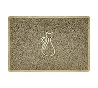 Nicoman CAT Shape Cat Litter Box Mat, Dog Food Feeding Tray Matt, Non-Slip, Easy Clean, Washable(90x60cm,Large),BEIGE