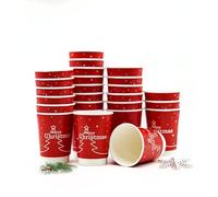 Nicoman Christmas Paper Cups 8oz with Tree Design, Disposable Hot Beverage Cups (Cups 8oz, Pack of 25)
