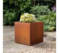 Nicoman Corten Steel Cube Planter, Indoor & Outdoor, 50x50x50 cm, Rust, Weathering Steel, Pre-Rusted Finish, Square, Freestanding Garden Planter