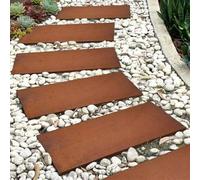 Nicoman Corten Steel Stepping Stones, Rustic Brown, Rectangular Garden Path Pavers, Outdoor Landscaping (Pack of 1)