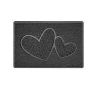 Nicoman Dark Grey Double Heart Embossed Spaghetti Coil Door Mat Dirt-Trapper Washable Barrier Doormat 60Cm X 40Cm