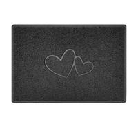 Nicoman Dark Grey Double Heart Embossed Spaghetti Coil Door Mat Dirt-Trapper Washable Barrier Doormat 90Cm X 60Cm