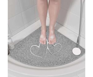 Nicoman Double Heart Corner Shower Mat Non Slip Anti Mould, 53 cm Bath Mats for Inside Shower, Loofah Gray Bathmats for Bathtubs Toilet Bathroom Floor, PVC Bathtub Mat for Couple