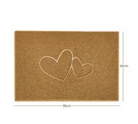 Nicoman "Double Heart" Embossed Loofah Textured Spaghetti Doormat - Beige - 90cm x 60cm - Yes (Suitable for Indoors)