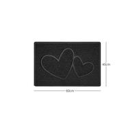 Nicoman "Double Heart" Embossed Loofah Textured Spaghetti Doormat - Black - 60cm x 40cm - No (Suitable for Outdoors)