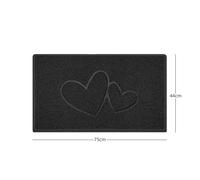 Nicoman "Double Heart" Embossed Loofah Textured Spaghetti Doormat - Black - 75cm x 44cm - Yes (Suitable for Indoors)