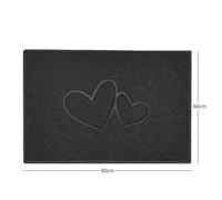 Nicoman "Double Heart" Embossed Loofah Textured Spaghetti Doormat - Black - 90cm x 60cm - Yes (Suitable for Indoors)