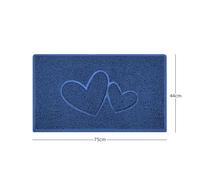 Nicoman "Double Heart" Embossed Loofah Textured Spaghetti Doormat - Blue - 75cm x 44cm - Yes (Suitable for Indoors)