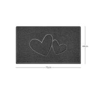 Nicoman "Double Heart" Embossed Loofah Textured Spaghetti Doormat - Dark Grey - 75cm x 44cm - Yes (Suitable for Indoors)