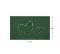 Nicoman "Double Heart" Embossed Loofah Textured Spaghetti Doormat - Green - 75cm x 44cm - Yes (Suitable for Indoors)
