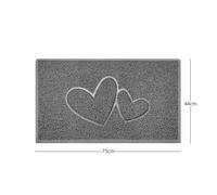 Nicoman "Double Heart" Embossed Loofah Textured Spaghetti Doormat - Grey - 75cm x 44cm - Yes (Suitable for Indoors)