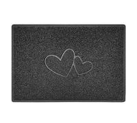 Nicoman Double Heart Embossed Shape Door Mat Dirt Trapper PVC Spaghetti Mat Washable Quick Drying Barrier Doormat-Dark Grey (Drainage Open-Back)-Large (90x60cm)