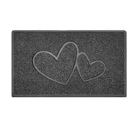 Nicoman Double Heart Embossed Shape Door Mat Dirt-Trapper Washable Barrier Doormat-Dark Grey (Drainage Open-Back)-Medium (75x44cm)