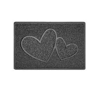 Nicoman Double Heart Embossed Shape Door Mat Dirt Trapper PVC Spaghetti Mat Washable Quick Drying Barrier Doormat-Dark Grey (Watertight Rubber-Back)-Small (60x40cm)