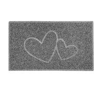 Nicoman DOUBLE HEART Embossed Shape Door Mat-Trapper Jet-Washable Doormat-(Use Indoor or Sheltered Outdoor), Medium (75x44cm), Black with Grey