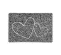Nicoman DOUBLE HEART Embossed Shape Door Mat-Trapper Jet-Washable Doormat-(Use Indoor or Sheltered Outdoor), Small (60x40cm), Black with Grey