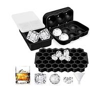 Nicoman Easy-Release Silicone Ice Cube Mould with Spill-Resistant Lids, Combo Giant Ice Ball & Ice Cube & Hexagon Ice Cube, Suitable for Whiskey Wine or Any Drink, (Set of 3) Black
