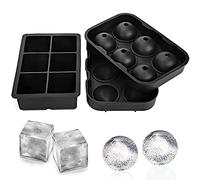 Nicoman Easy-Release Silicone Ice Cube Mould with Spill-Resistant Lids, Combo Giant Ice Ball & Ice Cube, Suitable for Whiskey Wine or Any Drink, (Set of 2) Black