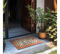 Nicoman Tile Heavy Duty Boot Scraper Doormat, Non-Slip Anti-Fatigue Eco-Friendly Rubber Indoor/Outdoor Door Mat, Narrow (75x25cm), Red Border