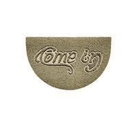 Nicoman Embossed Halfmoon Half Circle Door Mat Dirt-Trapper Jet-Washable Doormat 70x44cm (Beige, COME-IN) - Use on Carpet ONLY