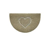 Nicoman Embossed Halfmoon Half Circle Door Mat Dirt-Trapper Jet-Washable Doormat 70x44cm (Beige, HEART Shape) - Use Indoor or Sheltered Outdoor