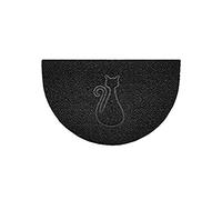 Nicoman Embossed Halfmoon Half Circle Door Mat Dirt-Trapper Jet-Washable Doormat 70x44cm (Black, CAT Shape) - Use Indoor or Sheltered Outdoor