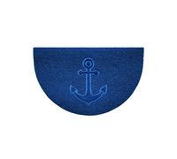 Nicoman Embossed Halfmoon Half Circle Door Mat Dirt-Trapper Jet-Washable Doormat 70x44cm (Blue, ANCHOR Shape) - Use on Carpet ONLY