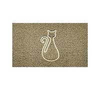 Nicoman Embossed Spaghetti Door Mat Dirt-Trapper Jet-Washable Doormat 70x43cm (Beige, CAT Shape) - Use Indoor or Sheltered Outdoor