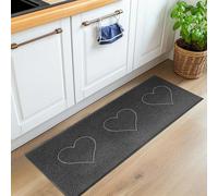 Nicoman Heart Embossed Shape Door Mat Dirt Trapper PVC Spaghetti Mat Washable Quick Drying Barrier Doormat-Dark Grey (Watertight Rubber-Back)-Runner (150x60cm)
